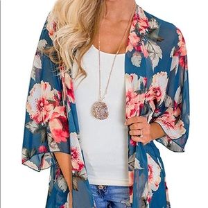 37% Off Blue Floral Kimono/Cover-Up